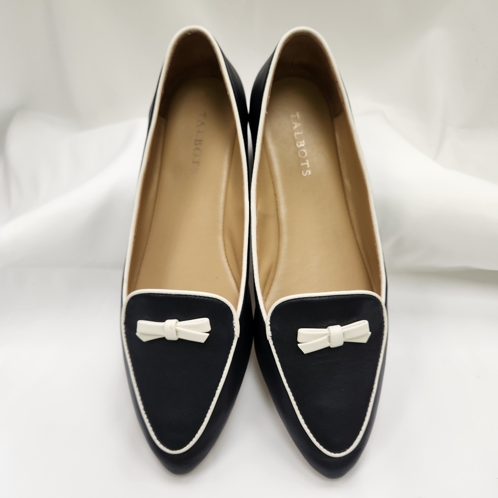 Talbots Indigo Blue Francesca Driving Flats White Piping Women's Size 9.5M